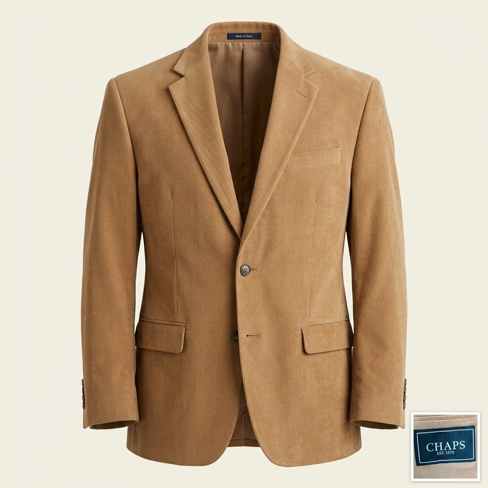 Chaps Faux Suede Blazer Mens 48L Weathered Tan Brown Sport Coat Distressed